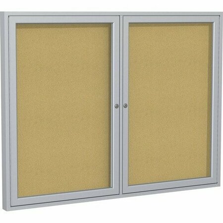 GHENT Enclosed Bulletin Board, 2-Door, 60inx36in, Satin Aluminum Frame GHEPA23660K